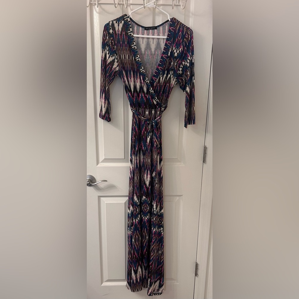Geometric Print Maxi Wrap Dress